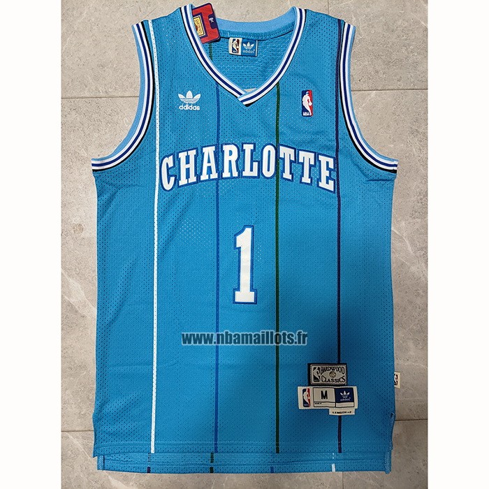 Maillot Charlotte Hornets Muggsy Bogues NO 1 Retro Bleu